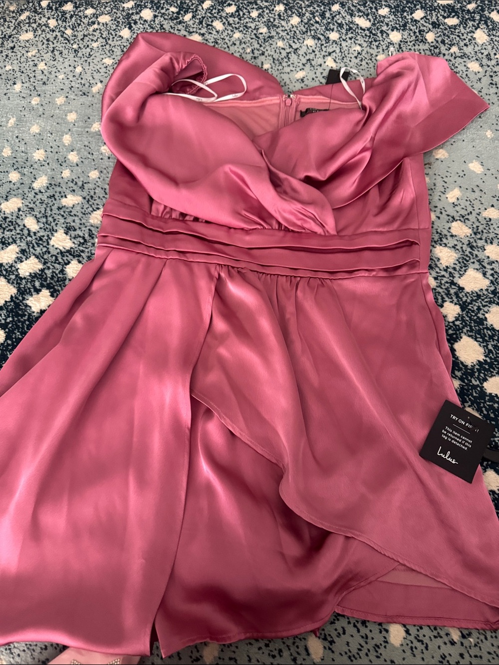 Lulu's Satin Off-Shoulder Mini Dress in Rose